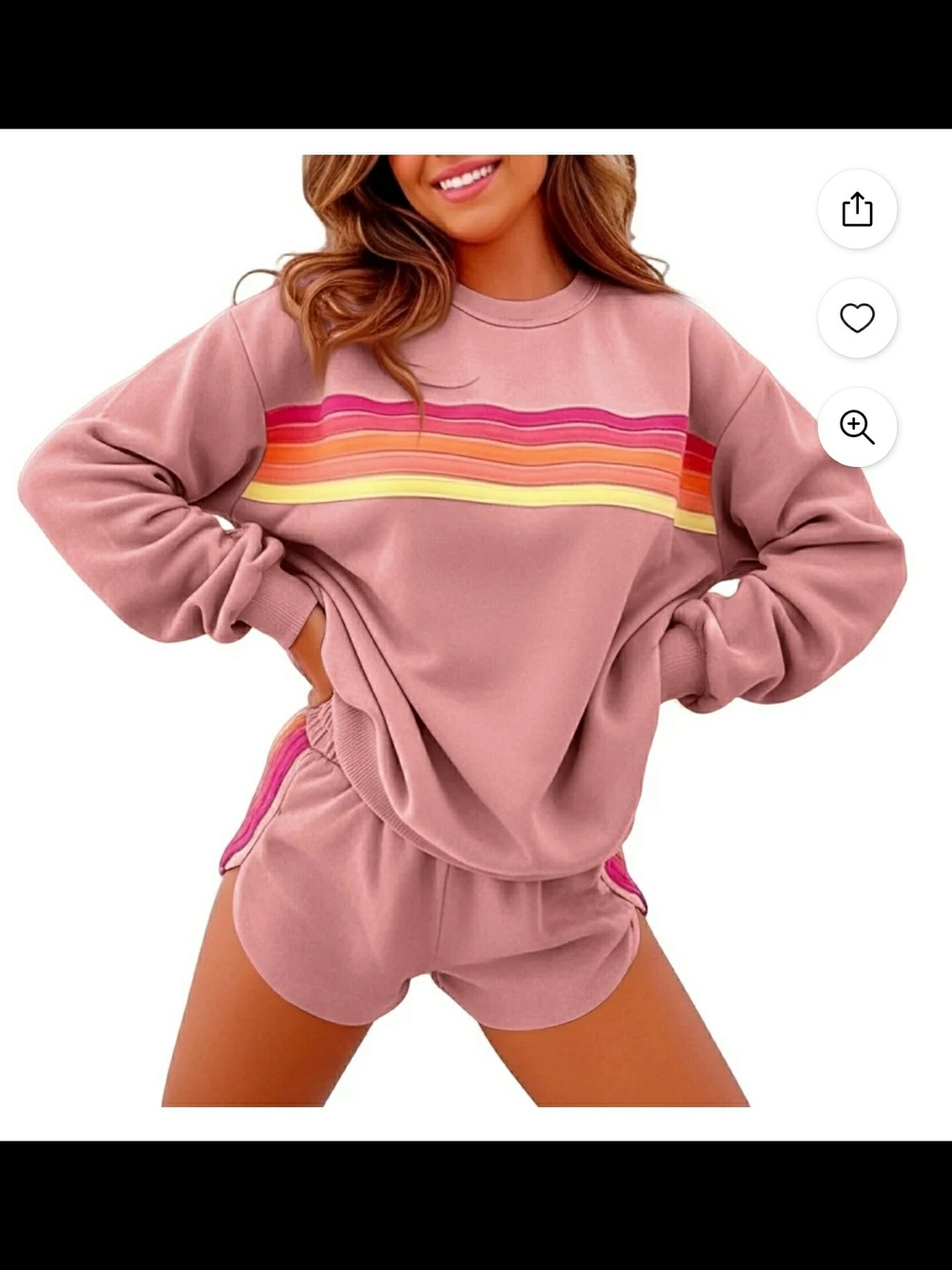 Retro Stripe Lounge Set - Pullover & Shorts - Powder Blue